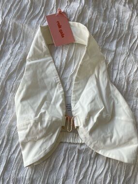 cult gaia Cream Halter Crop Top with Gold Hardware